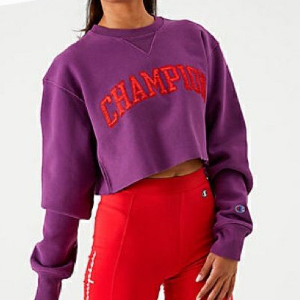 purple champion cropped sweatshirt